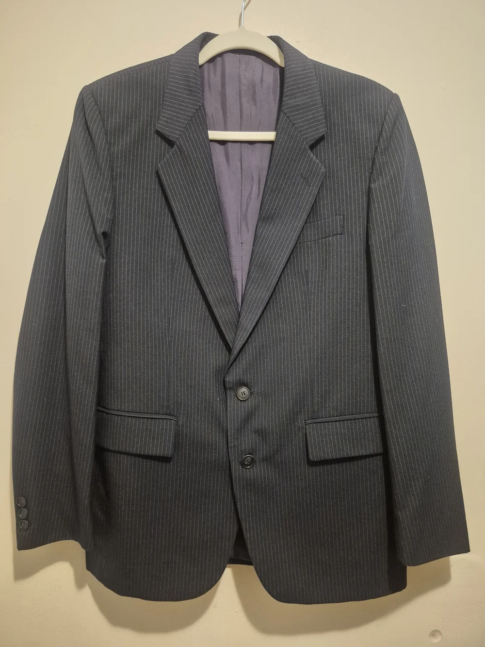 Vintage Men's Navy Pinstripe Two-Button Suit Jacket and Pants